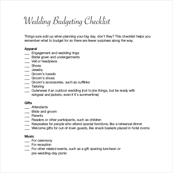 Planed Wedding Budget Checklist For Planed Wedding Budget Checklist For