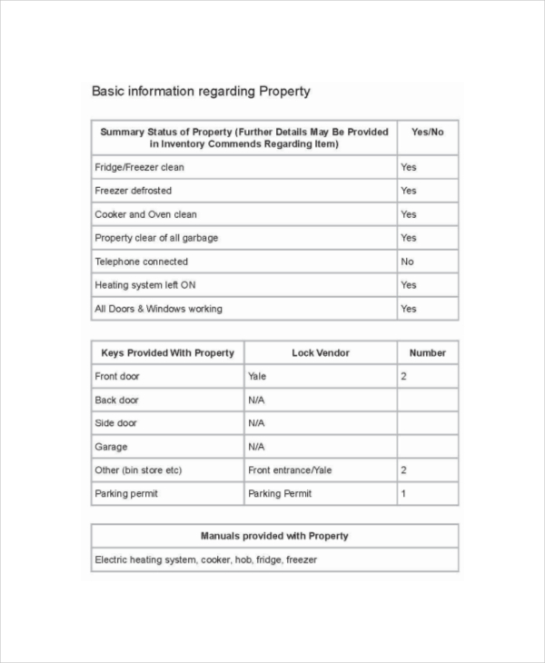 Private Landlords Inventory Template Private Landlords Inventory Template