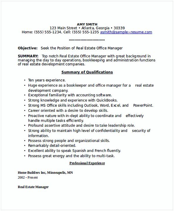 Real Estate Office Manager Resume Real Estate Office Manager Resume