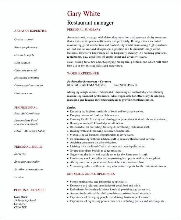 Restaurant General Manager Resume 1 Restaurant General Manager Resume 1