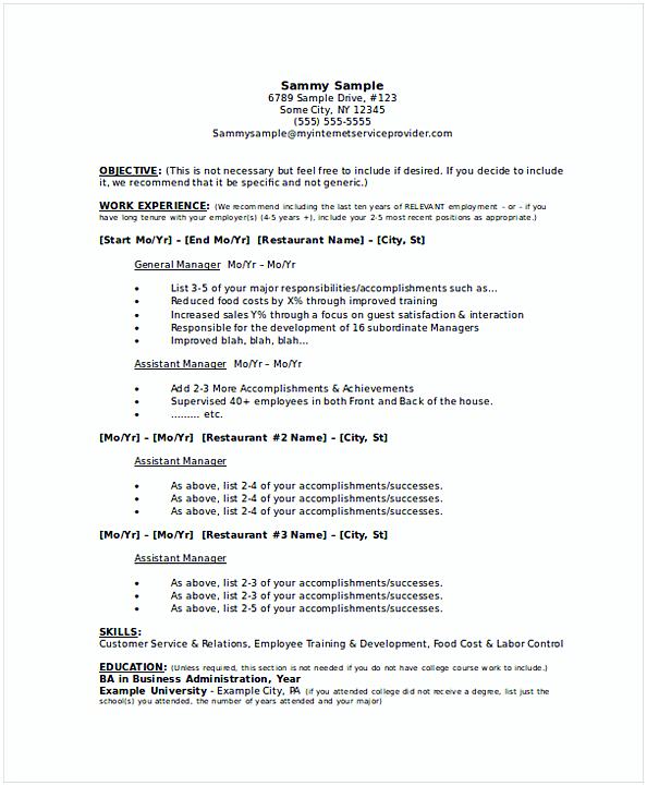 Restaurant General Manager Resume 2 Restaurant General Manager Resume 2