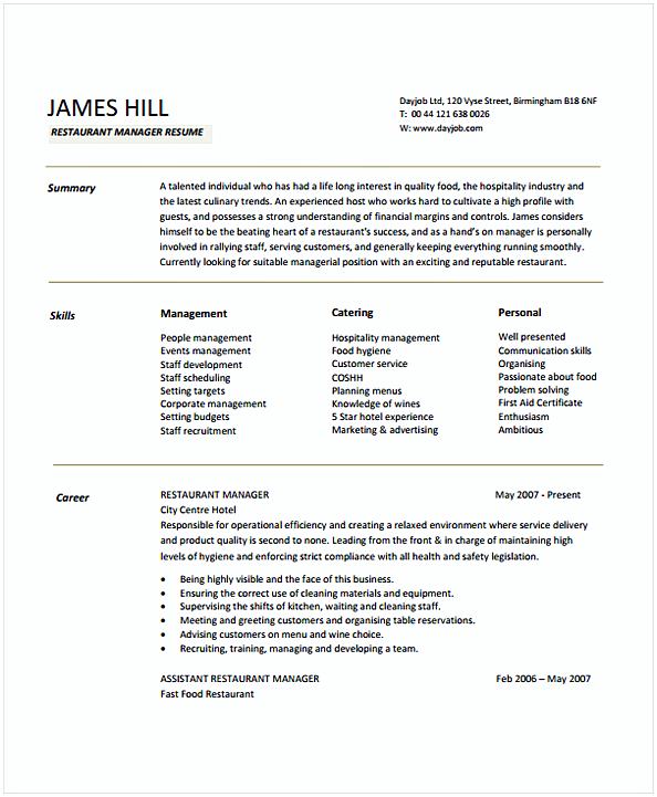 Restaurant Manager Resume Sample Restaurant Manager Resume Sample