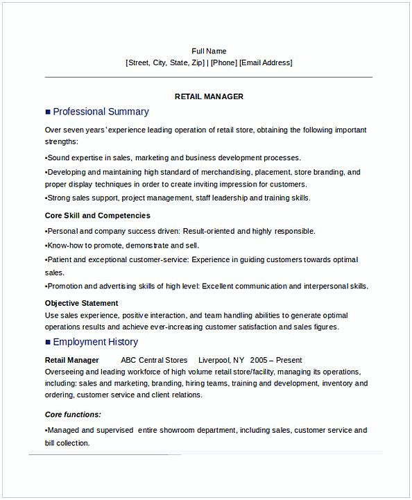 Retail Manager Resume Sample Retail Manager Resume Sample