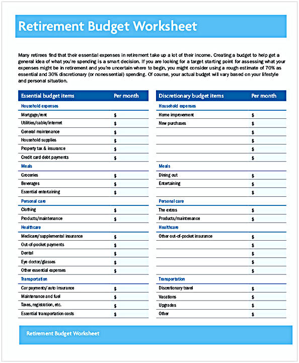 Retirement Budget Worksheet Retirement Budget Worksheet