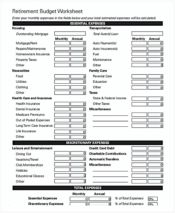 Retirement Monthly Budget Worksheet Retirement Monthly Budget Worksheet