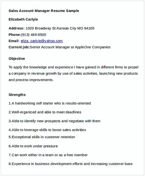 Sales Account Manager Resume Sales Account Manager Resume