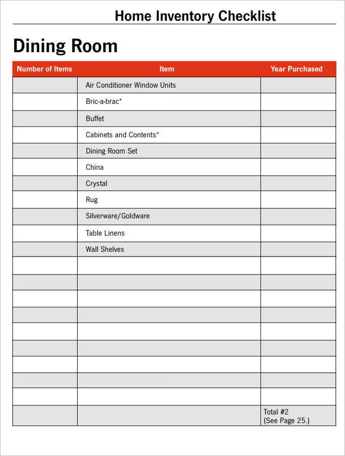 Sample Dining Room Inventory Checklist Template in Pdf Sample Dining Room Inventory Checklist Template in Pdf