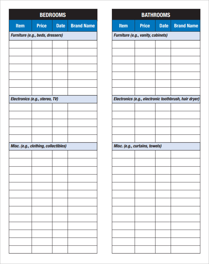 Sample Home Inventory Checklist Template in Pdf Sample Home Inventory Checklist Template in Pdf