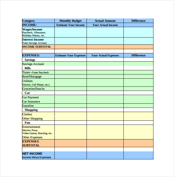 Sample Monthly Budget Spreadsheet for Teens Sample Monthly Budget Spreadsheet for Teens