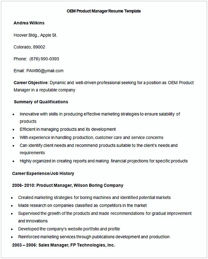 Sample OEM Product Manager Resume Template Sample OEM Product Manager Resume Template