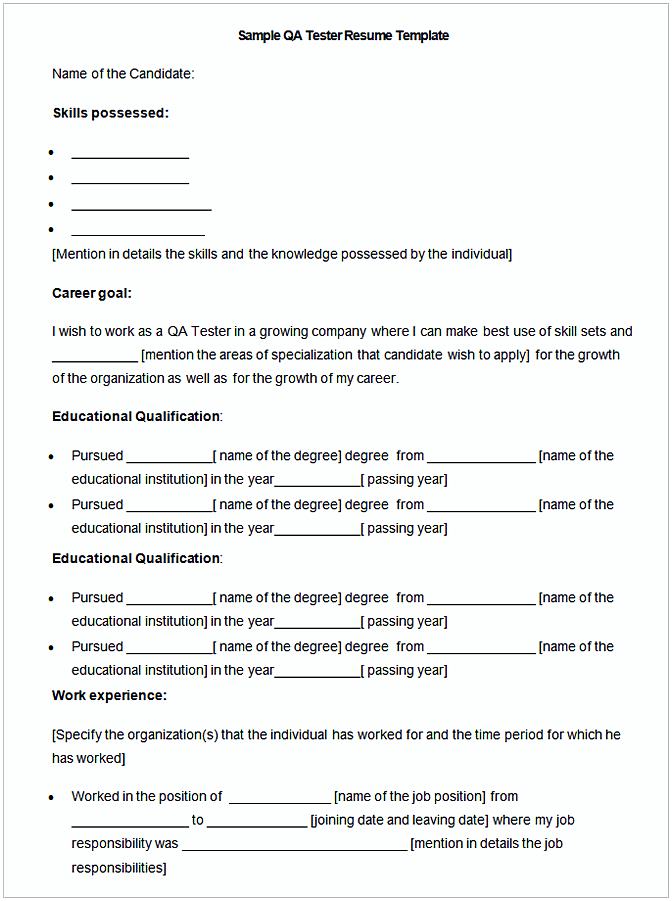 Sample QA Tester Resume Template Sample QA Tester Resume Template