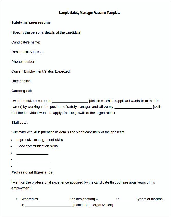 Sample Safety Manager Resume Template.jp Sample Safety Manager Resume Template.jp