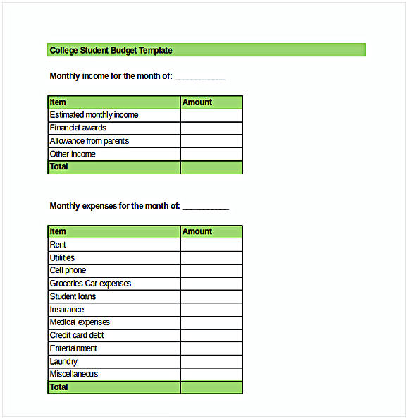 Student Budget Template Student Budget Template