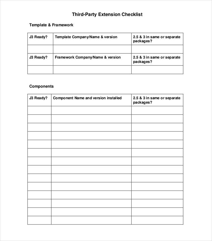Third Party Extension Checklist Inventory Sheet Third Party Extension Checklist Inventory Sheet