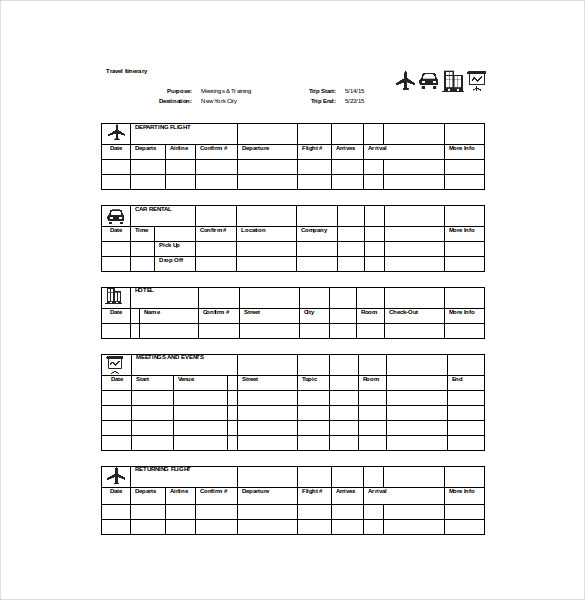 Travel Itinerary SpreadSheet Word Template Travel Itinerary SpreadSheet Word Template