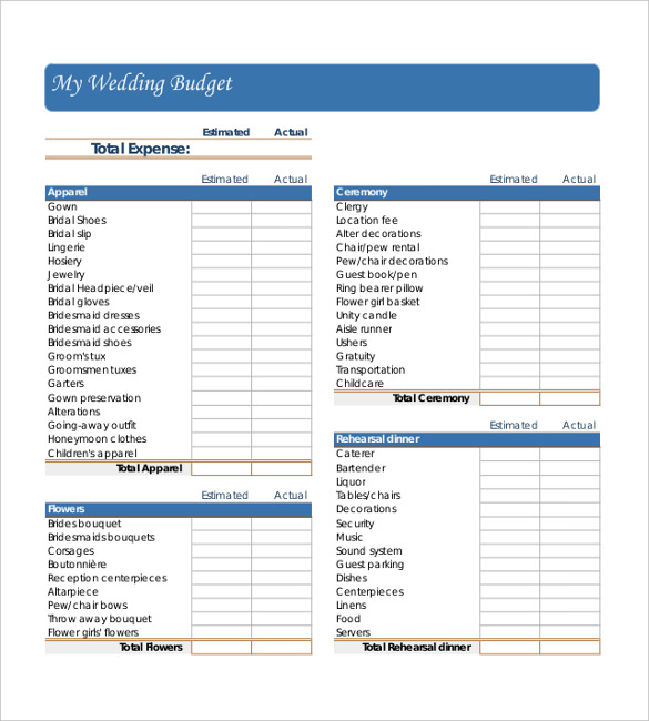 Wedding Budget PDF Format Wedding Budget PDF Format