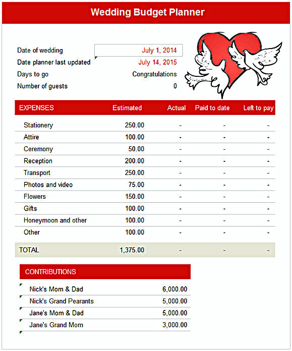 Wedding Budget PlannerExcel Wedding Budget PlannerExcel