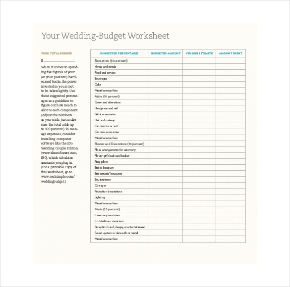 Wedding Budget Worksheet Wedding Budget Worksheet