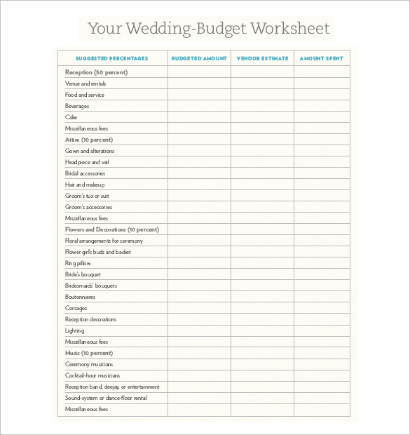 Wedding Budget XL Sheet Wedding Budget XL Sheet