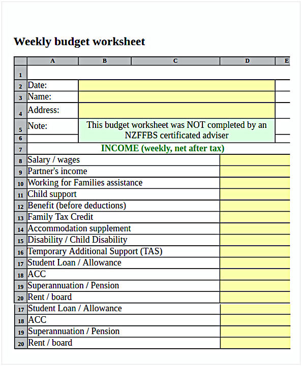 Weekly Budget Worksheet In Excel Weekly Budget Worksheet In Excel