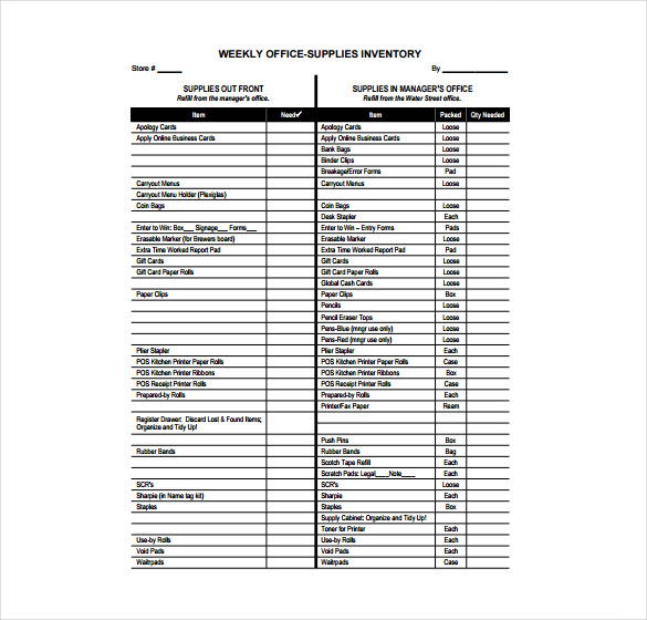 Weekly Office Supply Inventory PDF Weekly Office Supply Inventory PDF