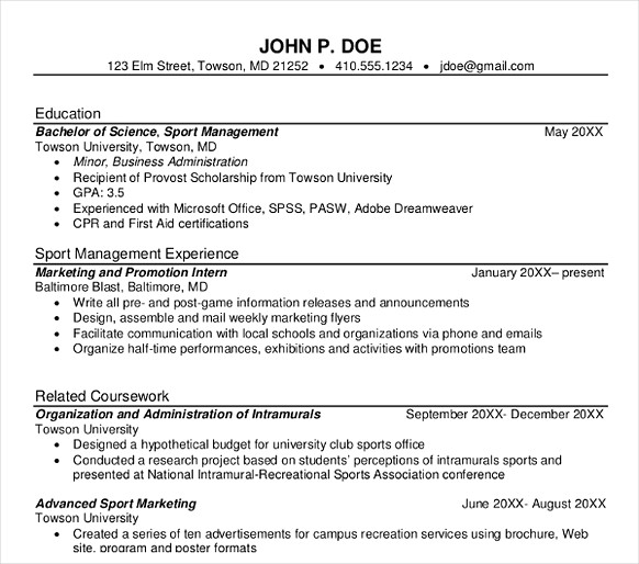 Sport Management Resume Sport Management Resume