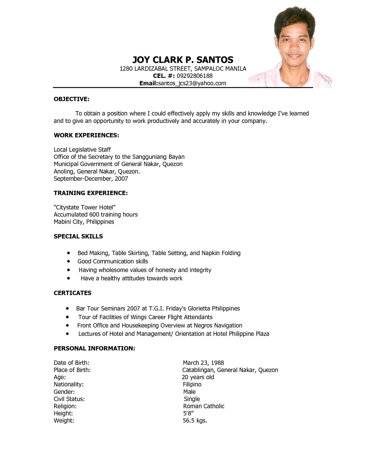 hotel management resume hotel management resume