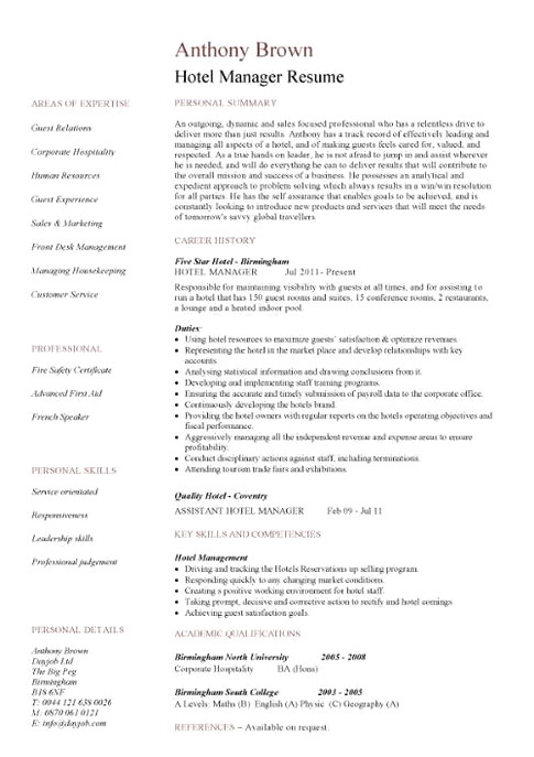 hotel manager resume hotel manager resume