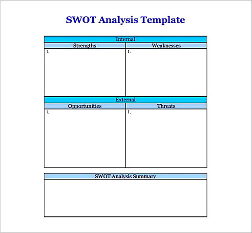 Blank SWOT Analysis templates1 Blank SWOT Analysis templates1
