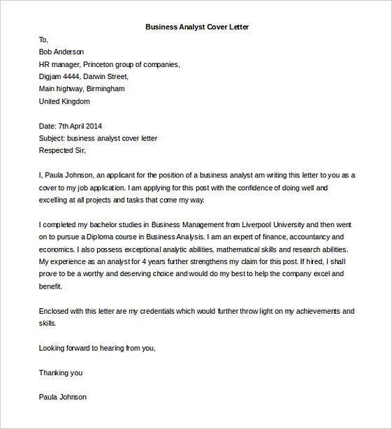 Business Analyst Cover Letter templates Word Doc Business Analyst Cover Letter templates Word Doc