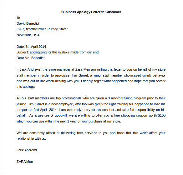 Business Apology Letter to Customer 2 Business Apology Letter to Customer 2
