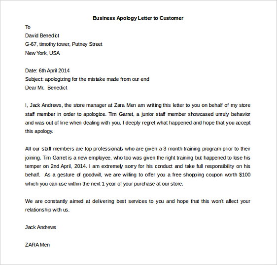 Business Apology Letter to Customer 3 Business Apology Letter to Customer 3
