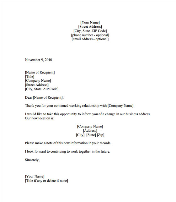 Business Change of Address Letter templatesFormat 1 Business Change of Address Letter templatesFormat 1
