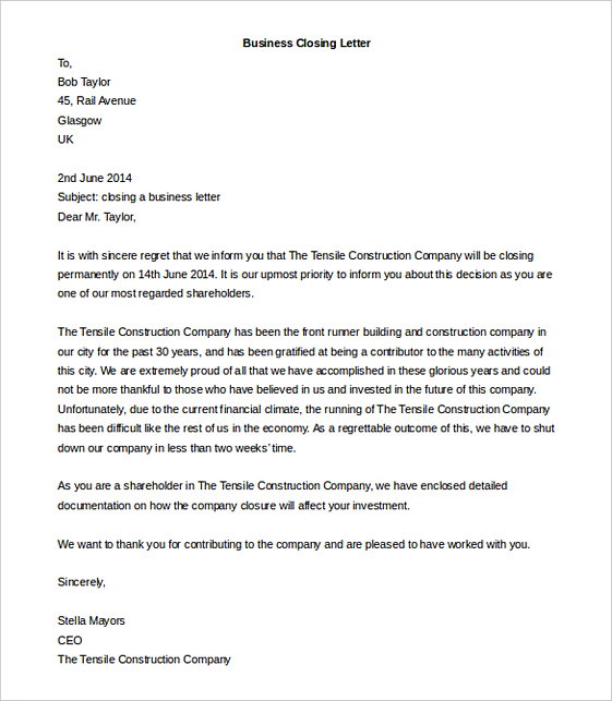 Business Closing Letter templates Business Closing Letter templates