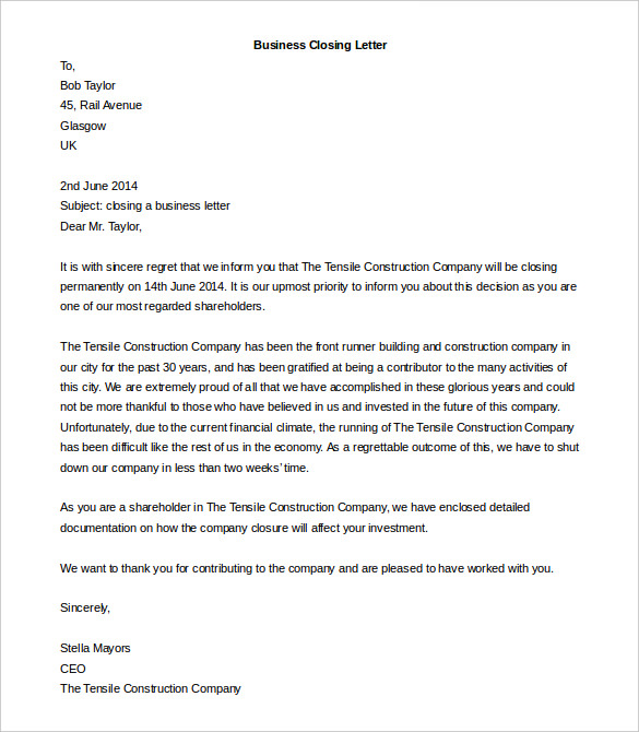 Business Closing Letter templates 1 1 Business Closing Letter templates 1 1