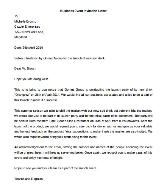 Business Event Invitation Letter templatesPrintable Business Event Invitation Letter templatesPrintable