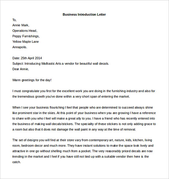 Business Introduction Letter templatesFormat Business Introduction Letter templatesFormat