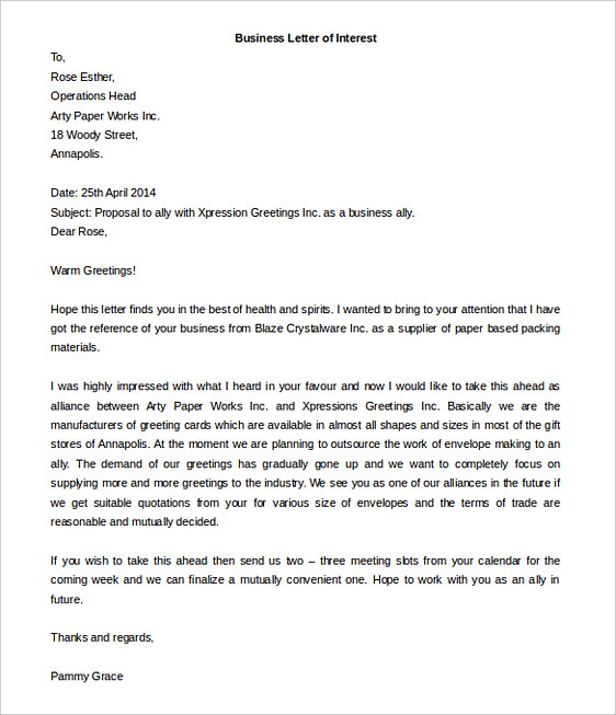 Business Letter of Interest Word Format Business Letter of Interest Word Format