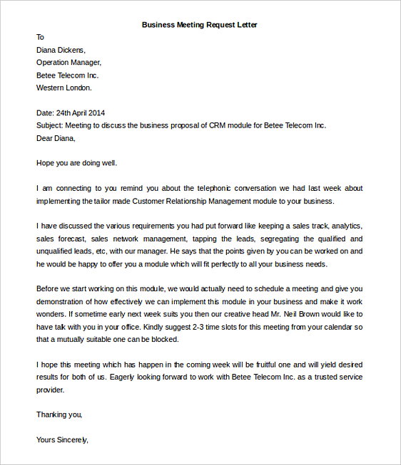 Business Meeting Request Letter templatesWord Format Business Meeting Request Letter templatesWord Format