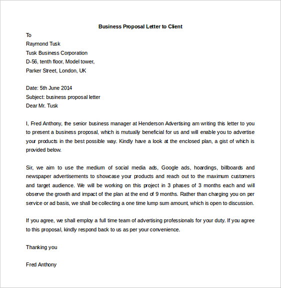 Business Proposal Letter to Client Word Format 1 Business Proposal Letter to Client Word Format 1