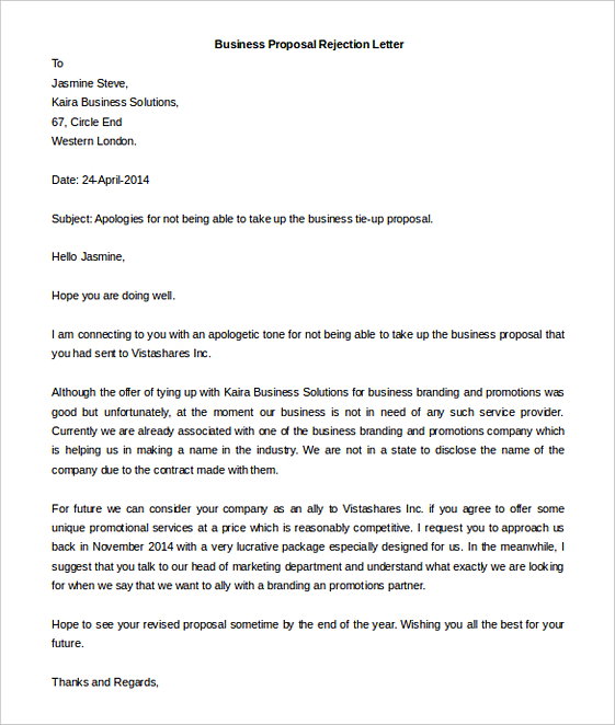 Business Proposal Rejection Letter templatesWord Format Business Proposal Rejection Letter templatesWord Format