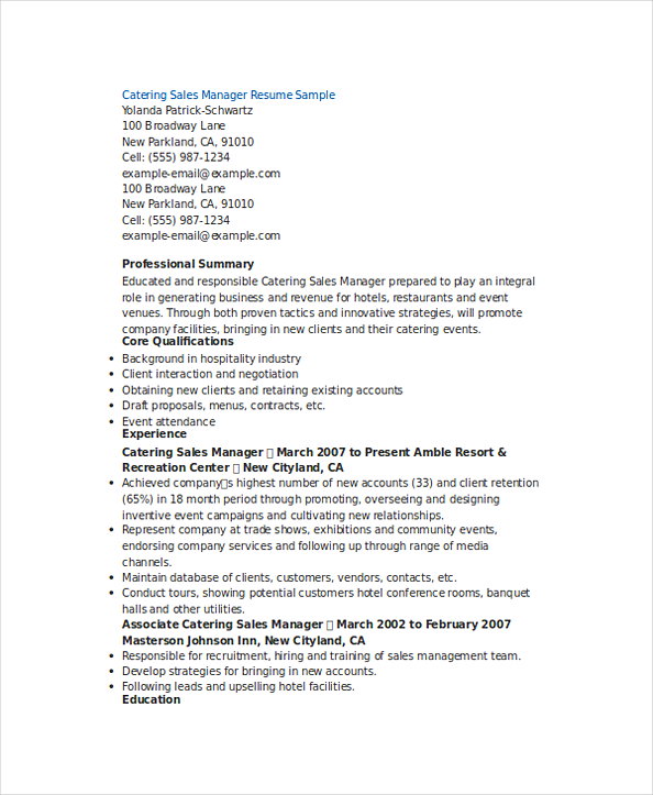 Catering Sales Manager Resume1 Catering Sales Manager Resume1