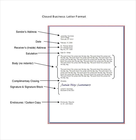 Closed Business Letter Format1 Closed Business Letter Format1