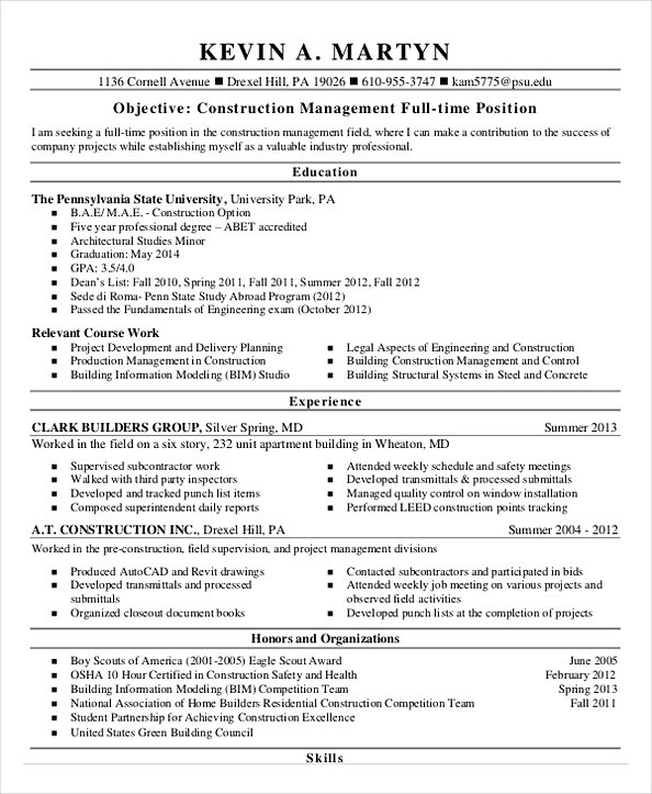 Construction Project Manager Carpenter Resume Construction Project Manager Carpenter Resume