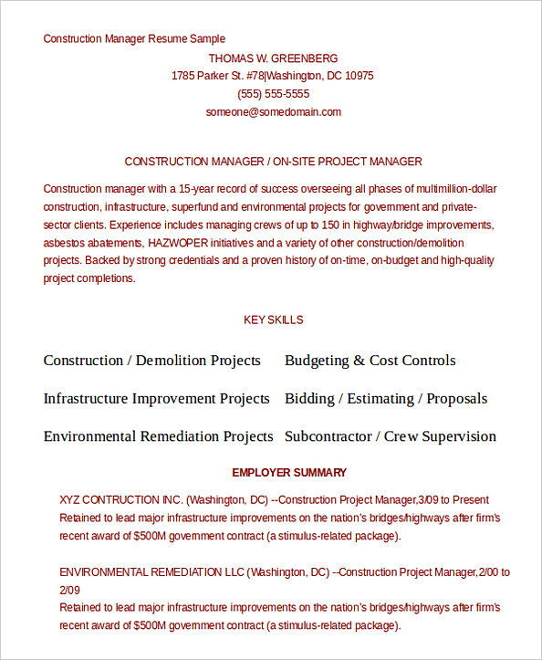 Construction Project Manager Manager Resume Template Construction Project Manager Manager Resume Template