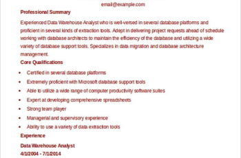 Data Warehouse Analyst Resume Template
