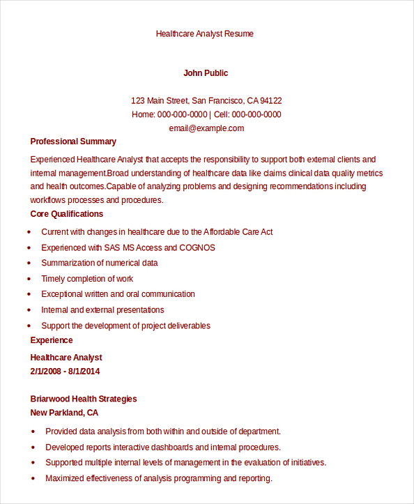 Download Healthcare Analyst Resume Download Healthcare Analyst Resume