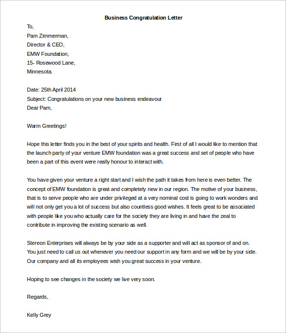 Editable Business Congratulation Letter templates 1 Editable Business Congratulation Letter templates 1