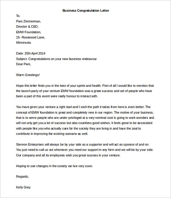 Editable Business Congratulation Letter templates Editable Business Congratulation Letter templates