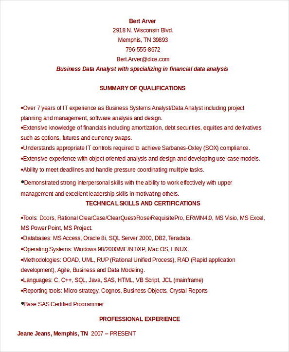 Example Business Data Analyst Resume in Word Example Business Data Analyst Resume in Word
